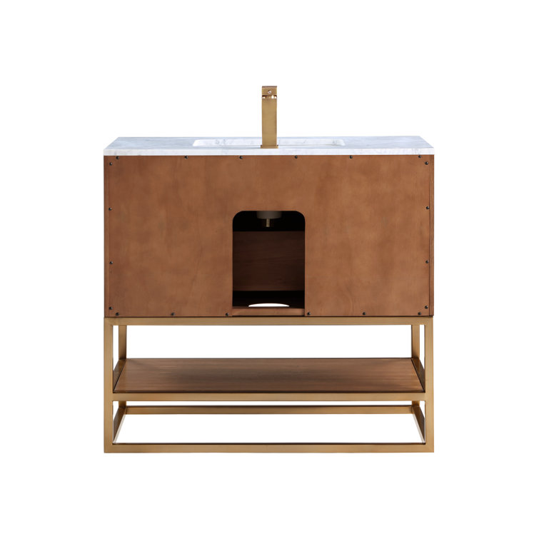 Terra Walnut 36'' Single Freestanding Bathroom Vanity with Matte Black Frame