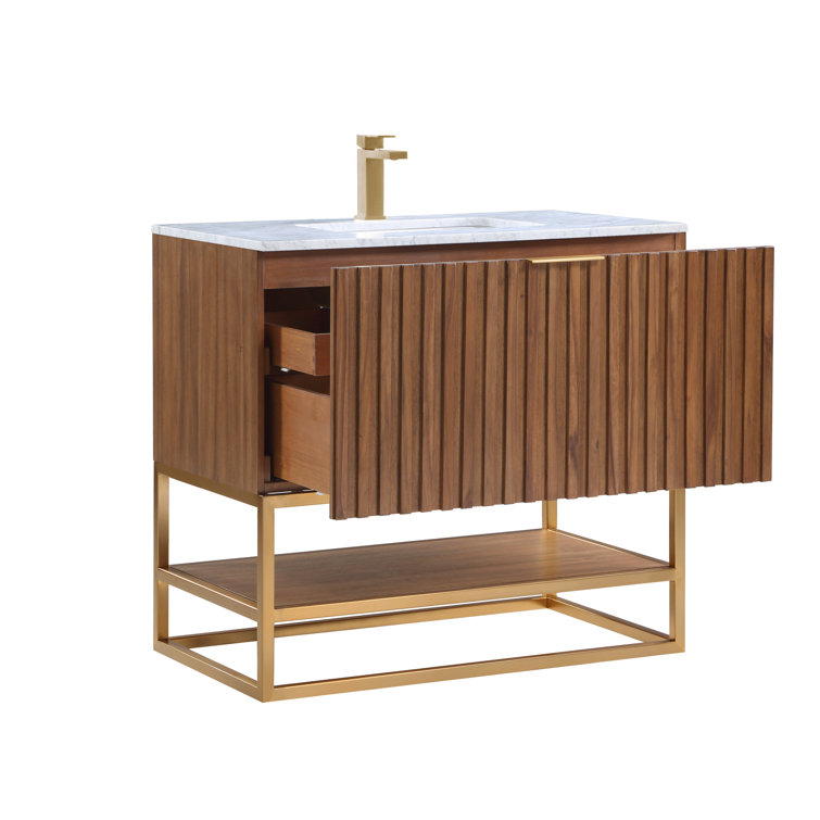 Terra Walnut 36'' Single Freestanding Bathroom Vanity with Matte Black Frame