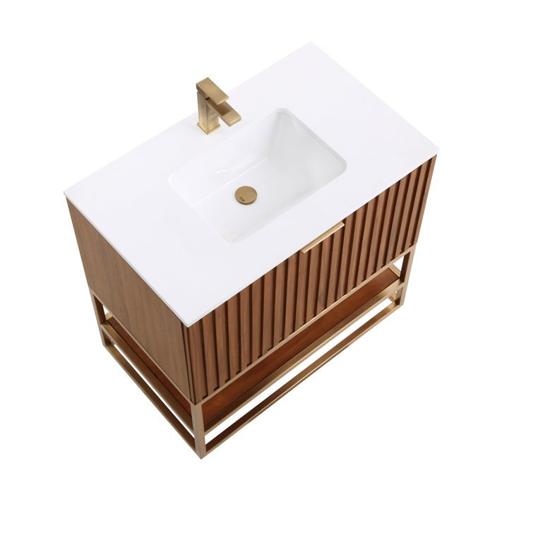 Terra 36'' Matte Black Acacia Single Bathroom Vanity with White Quartz Top