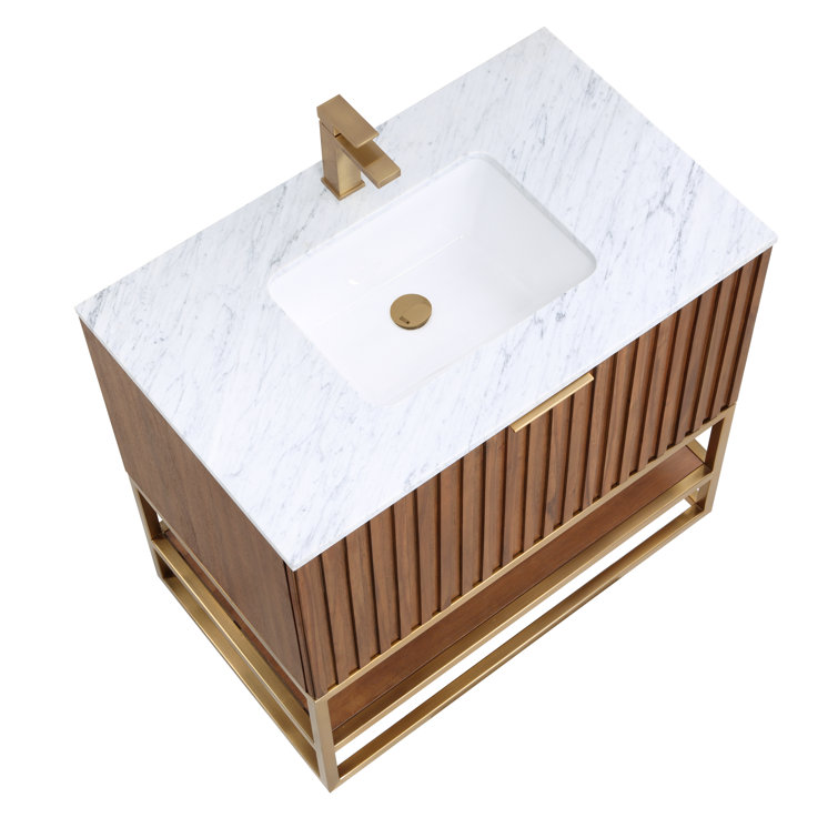 Terra Walnut 36'' Single Freestanding Bathroom Vanity with Matte Black Frame