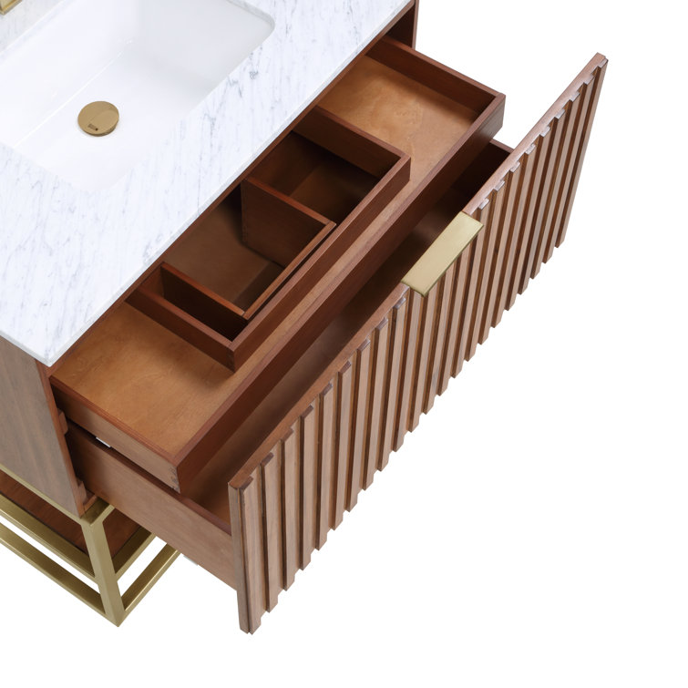 Terra Walnut 36'' Single Freestanding Bathroom Vanity with Matte Black Frame