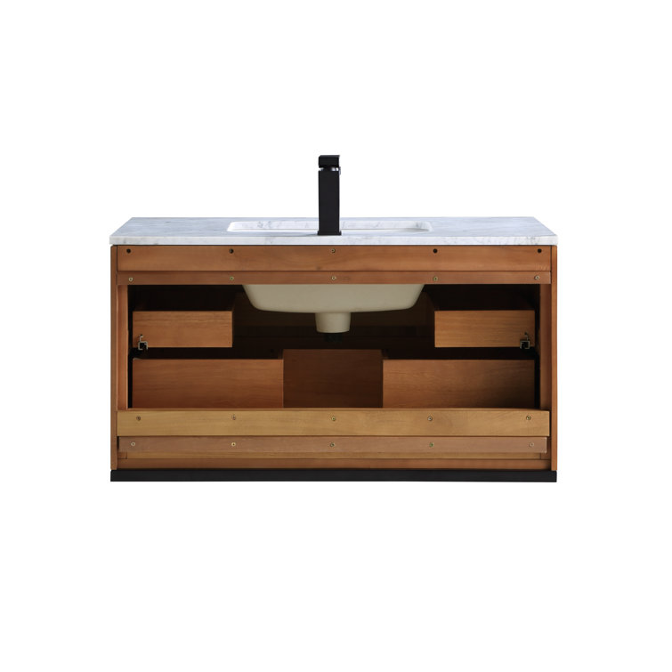 Terra 36" Walnut Wall-Mounted Single Sink Vanity with Marble Top