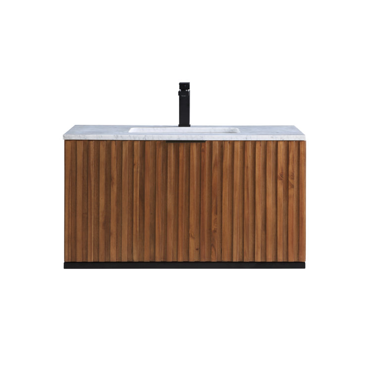 Terra 36" Walnut Wall-Mounted Single Sink Vanity with Marble Top