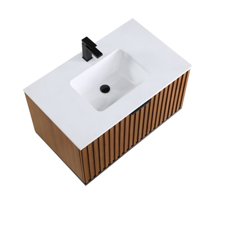 Terra 36'' Walnut and White Granite Single Bathroom Vanity