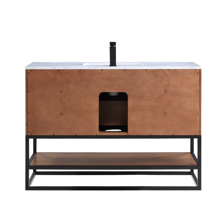 Terra 48'' Walnut Single Freestanding Bathroom Vanity with Satin Brass Accents