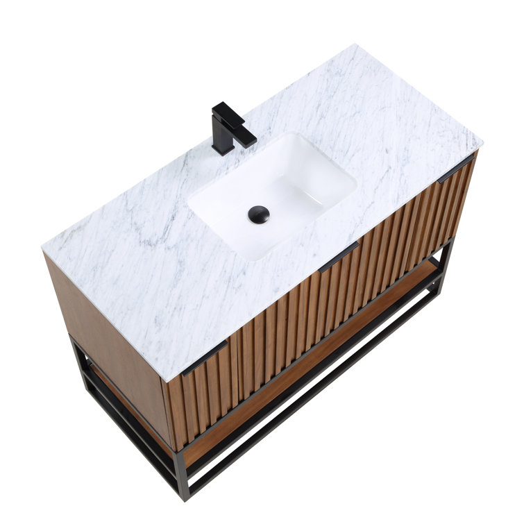 Terra 48'' Walnut Single Freestanding Bathroom Vanity with Satin Brass Accents