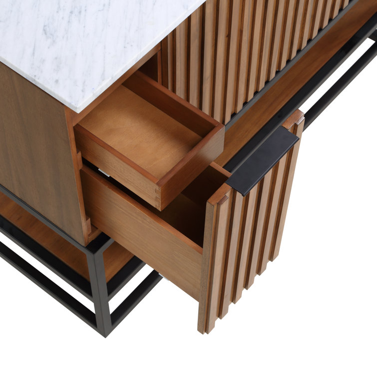 Terra 48'' Walnut Single Freestanding Bathroom Vanity with Satin Brass Accents