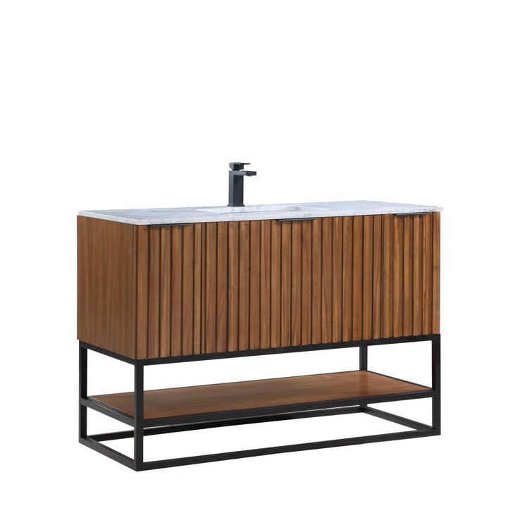Terra 48'' Walnut Single Freestanding Bathroom Vanity with Satin Brass Accents