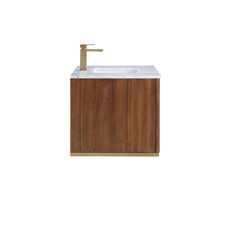 Terra 36" Walnut Wall-Mounted Single Sink Vanity with Marble Top