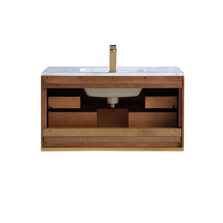 Terra 36" Walnut Wall-Mounted Single Sink Vanity with Marble Top