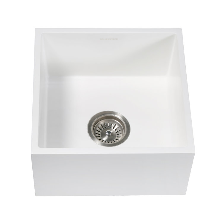 Arcticstone Matte White Solid Surface 15-Inch Square Bar Sink