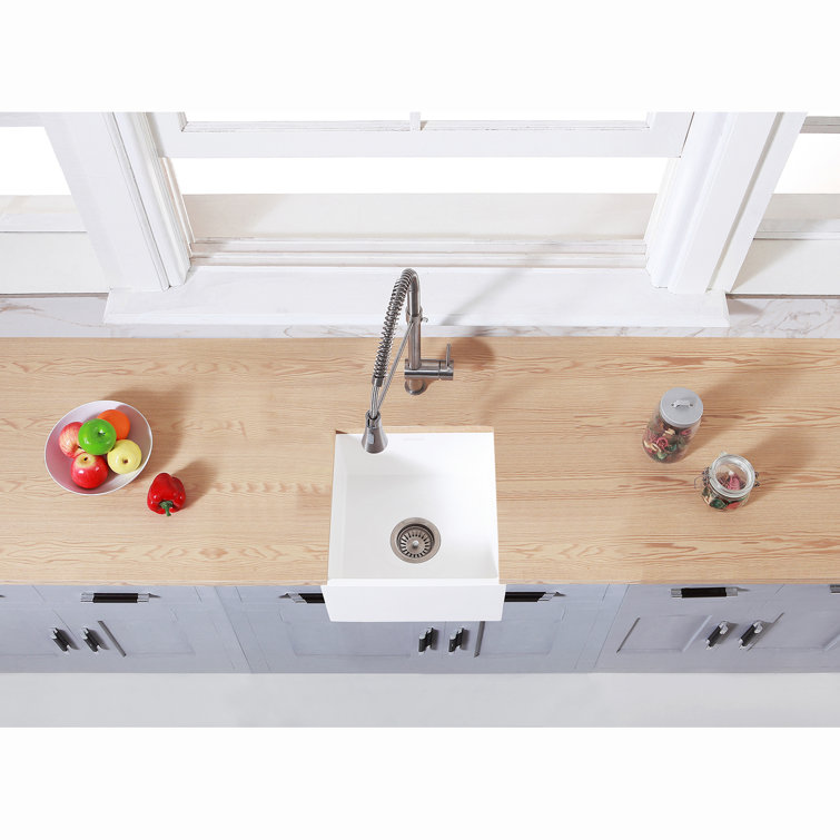Arcticstone Matte White Solid Surface 15-Inch Square Bar Sink