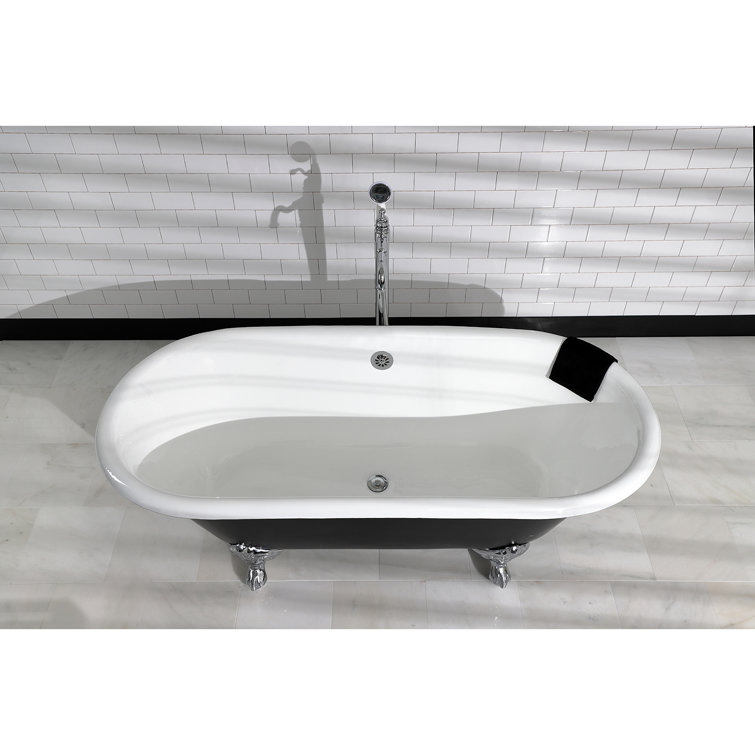66-Inch Black and White Cast Iron Clawfoot Tub