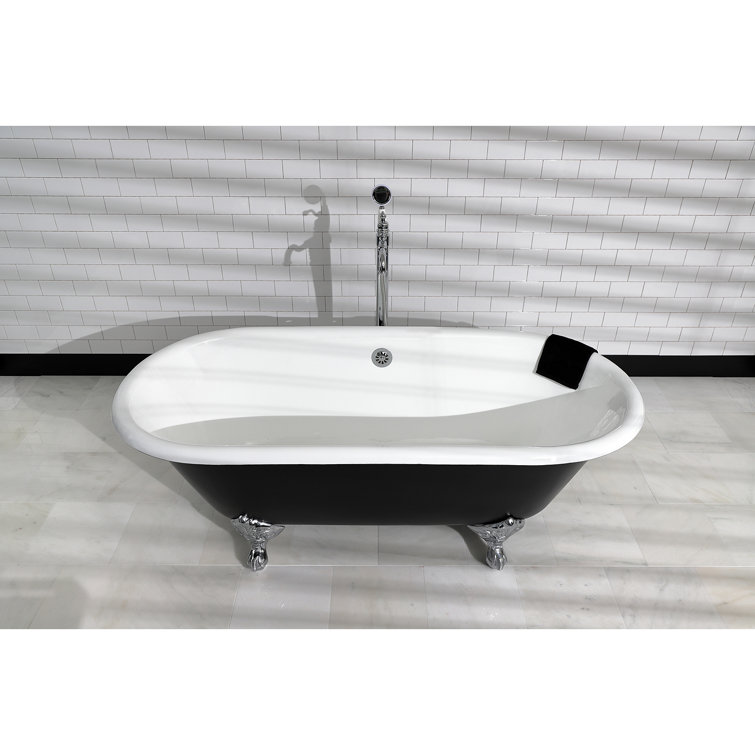 66-Inch Black and White Cast Iron Clawfoot Tub