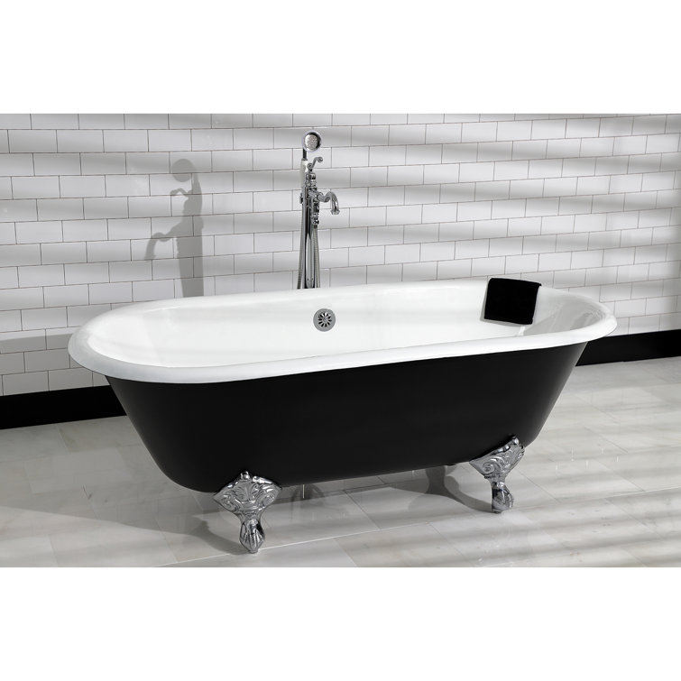 66-Inch Black and White Cast Iron Clawfoot Tub