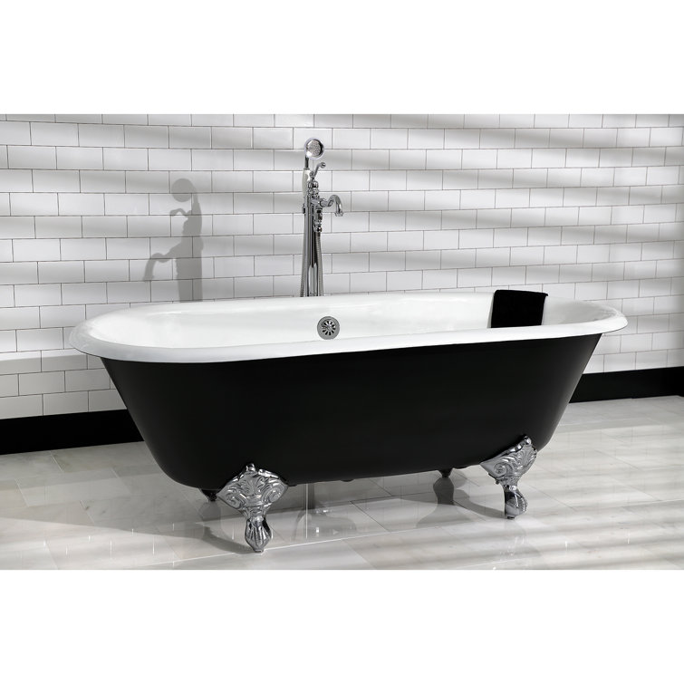 66-Inch Black and White Cast Iron Clawfoot Tub