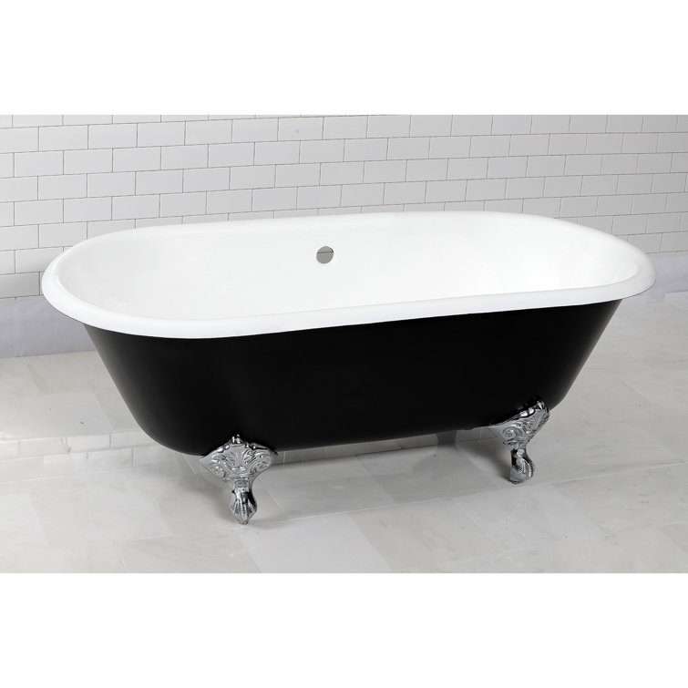 66-Inch Black and White Cast Iron Clawfoot Tub
