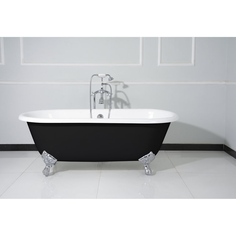 66-Inch Black and White Cast Iron Clawfoot Tub