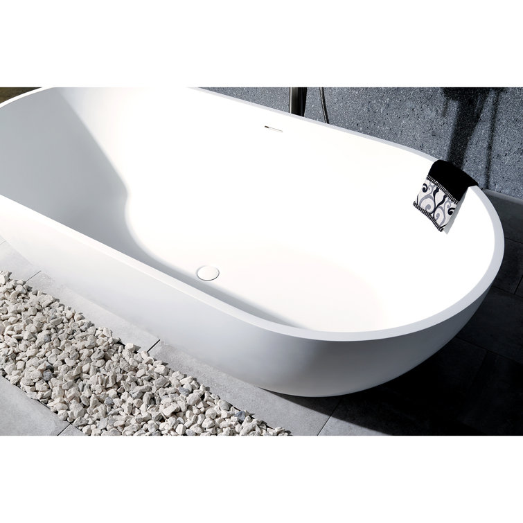 Matte White 70-Inch Oval Freestanding Acrylic Bathtub