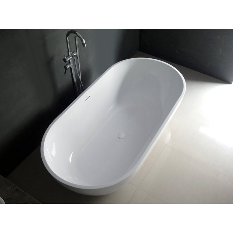 Matte White 70-Inch Oval Freestanding Acrylic Bathtub
