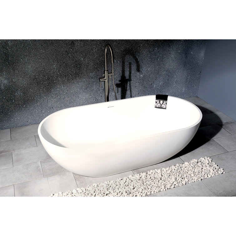 Matte White 70-Inch Oval Freestanding Acrylic Bathtub