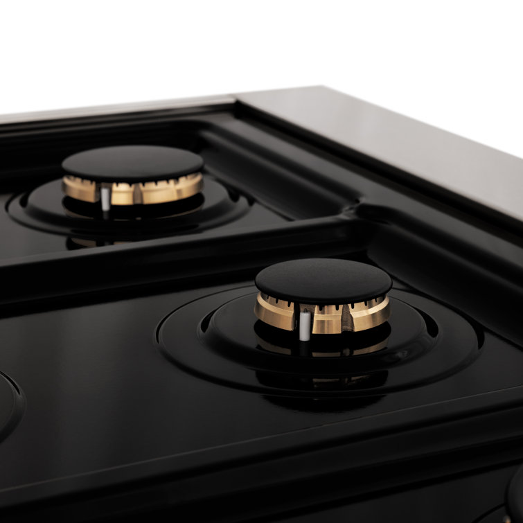 36" Stainless Steel and Gold Dual Fuel Range with Convection Oven