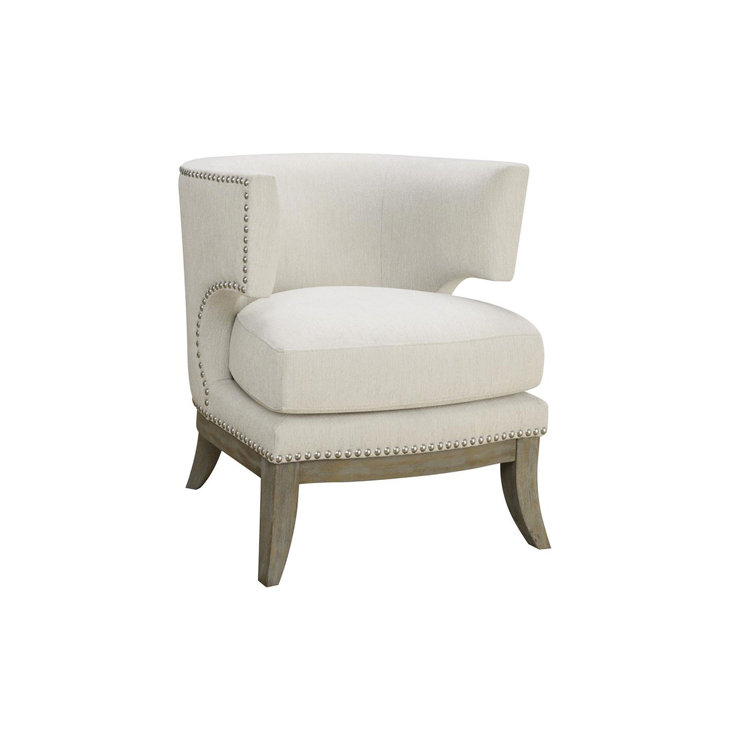 White Barrel Back Accent Chair with Nailhead Trim