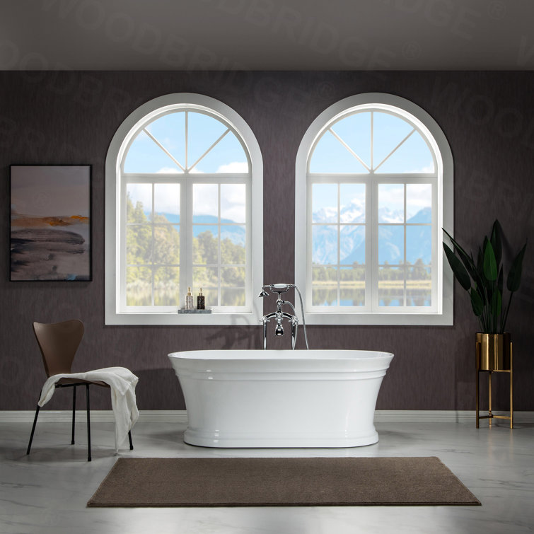 54" White Acrylic Freestanding Slipper Soaking Tub with Matte Black Trim
