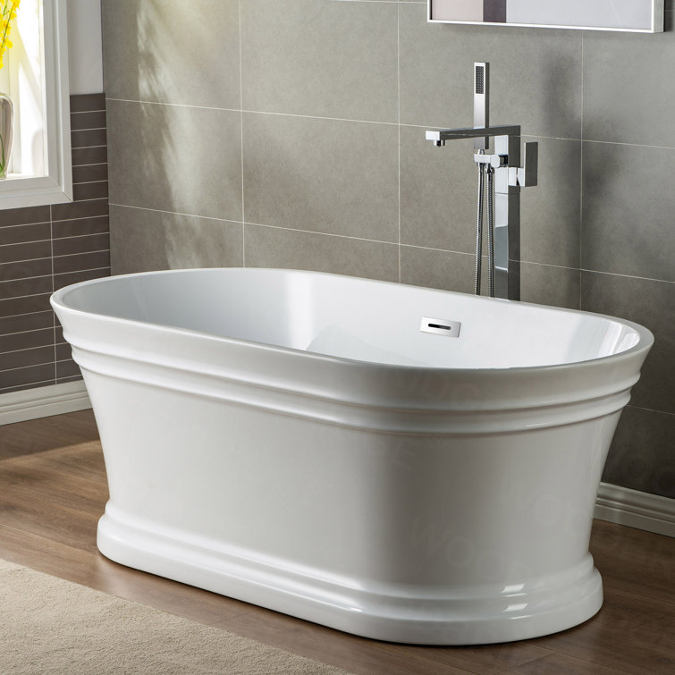 54" White Acrylic Freestanding Slipper Soaking Tub with Matte Black Trim