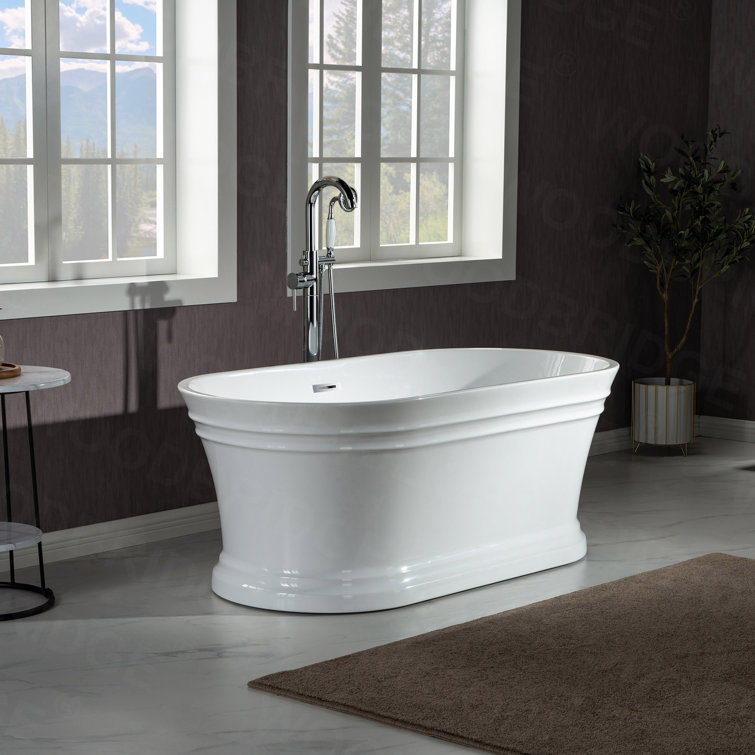 54" White Acrylic Freestanding Slipper Soaking Tub with Matte Black Trim
