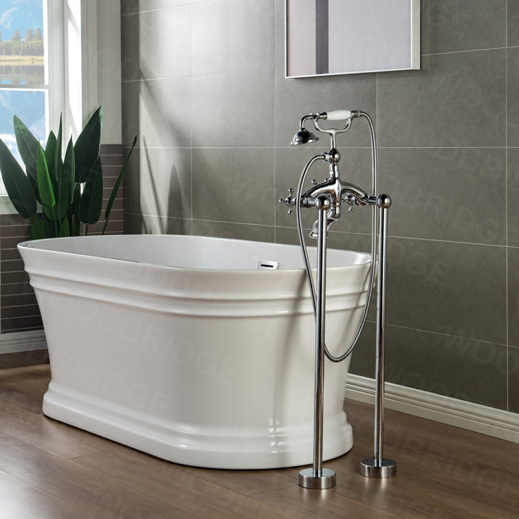 54" White Acrylic Freestanding Slipper Soaking Tub with Matte Black Trim