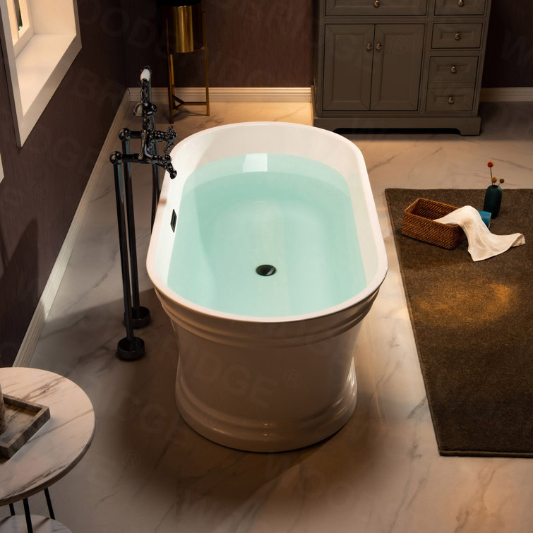 67" White Acrylic Freestanding Soaking Bathtub with Matte Black Trim
