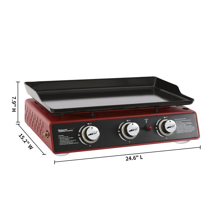 Red 24-Inch 3-Burner Portable Gas Grill Griddle