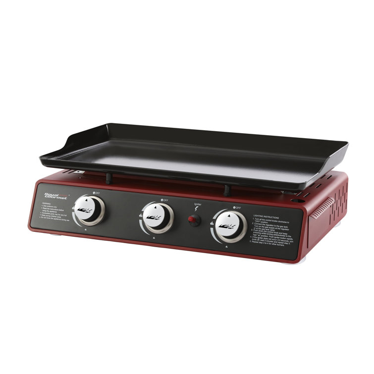 Red 24-Inch 3-Burner Portable Gas Grill Griddle