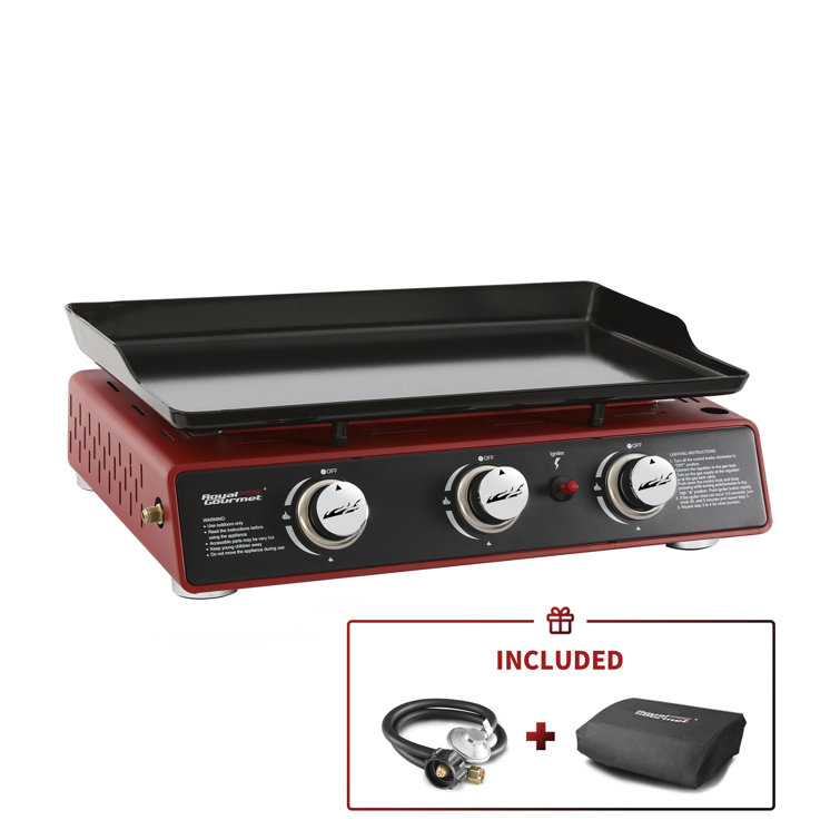 Red 24-Inch 3-Burner Portable Gas Grill Griddle