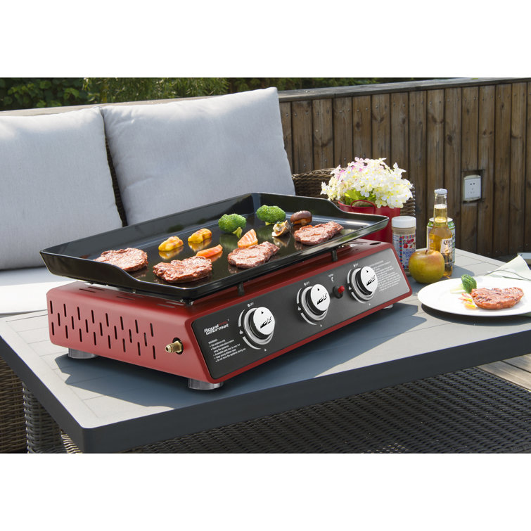 Red 24-Inch 3-Burner Portable Gas Grill Griddle