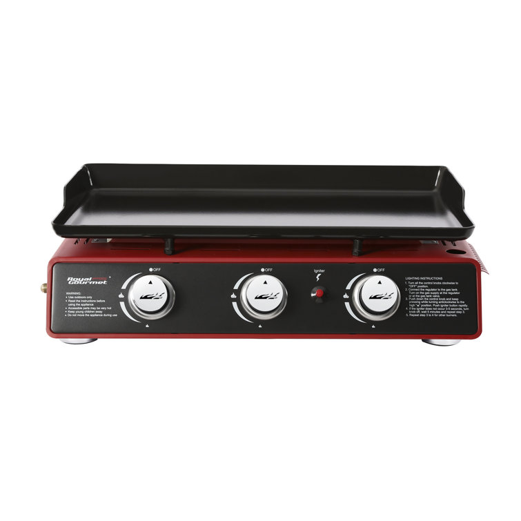 Red 24-Inch 3-Burner Portable Gas Grill Griddle