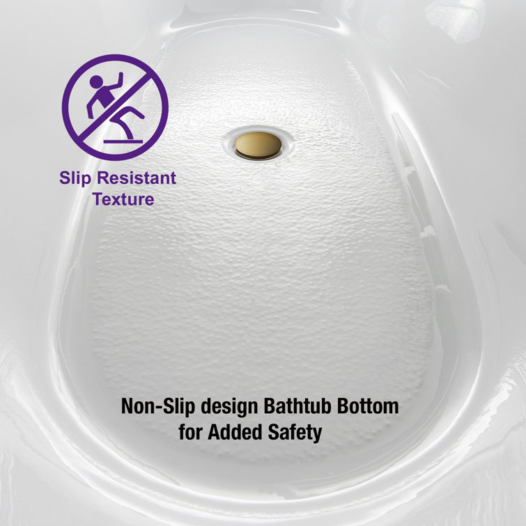 59'' White Acrylic Freestanding Rectangular Bathtub with Brushed Gold Trim