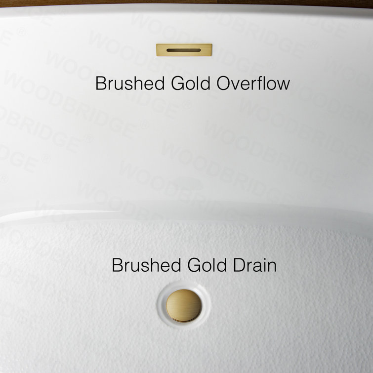 59'' White Acrylic Freestanding Rectangular Bathtub with Brushed Gold Trim