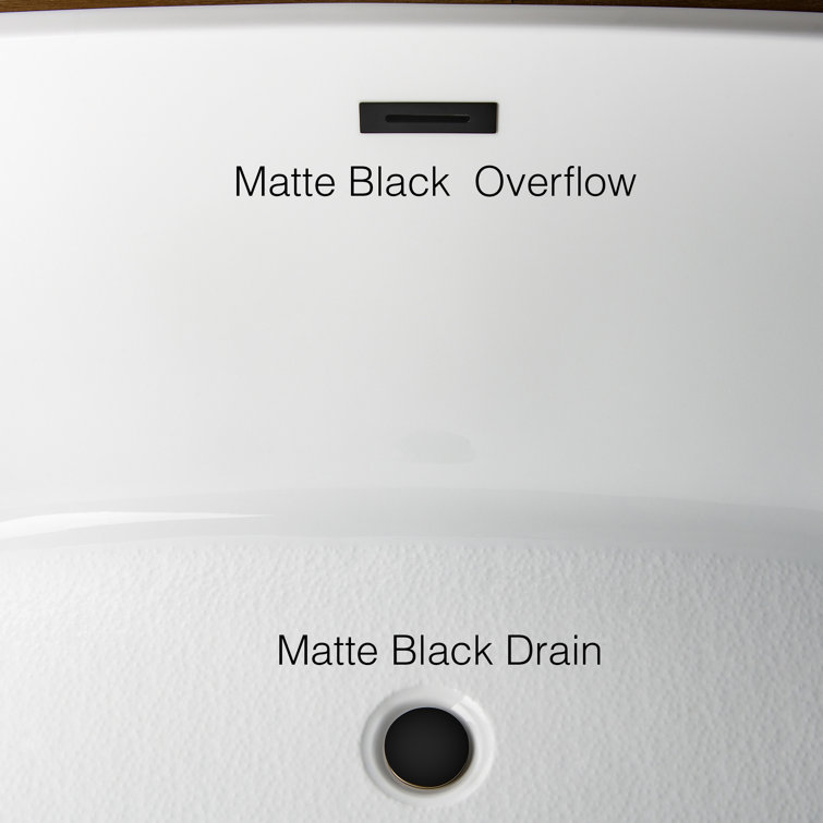 59" White Acrylic Freestanding Oval Bathtub with Matte Black Overflow