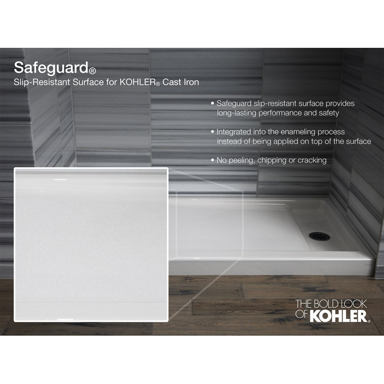 White Cast Iron Rectangular Alcove Shower Base with Left Drain