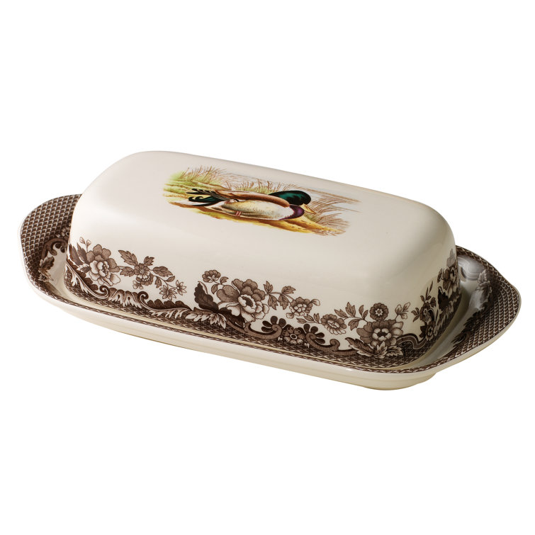 Woodland Multicolor Ceramic Traditional Covered Butter Dish