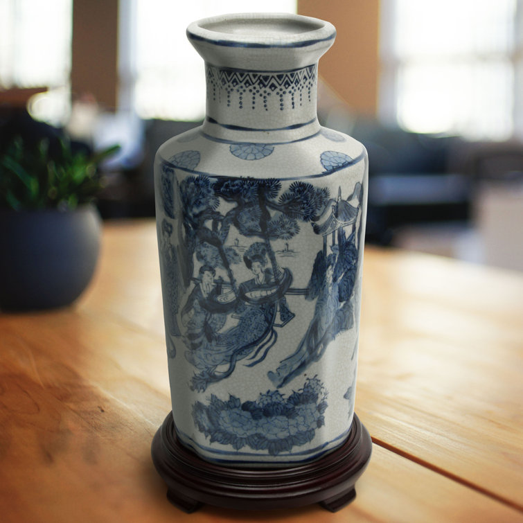 Classic Ming Blue and White Floral Porcelain Vase 14"
