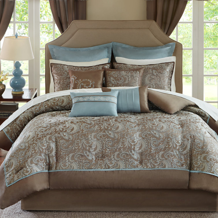 King Blue and Brown Paisley Down Alternative Comforter Set