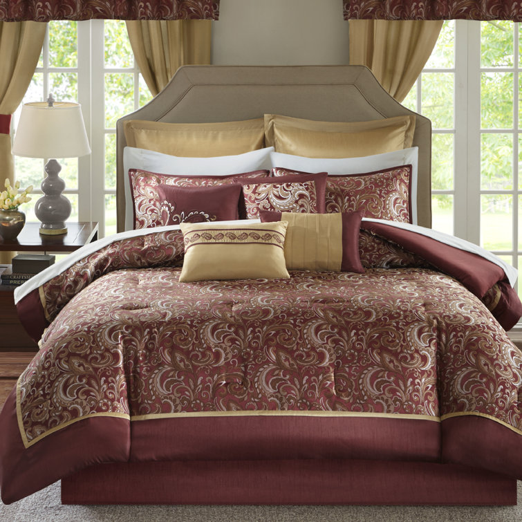 King Red Microfiber Floral Motif 24-Piece Bedding Set