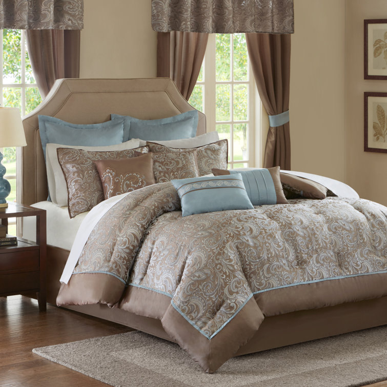 King Blue and Brown Paisley Down Alternative Comforter Set