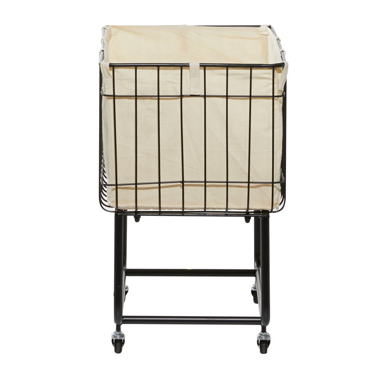Black Metal Wire Basket Storage Cart with Wheels and Fabric Lining