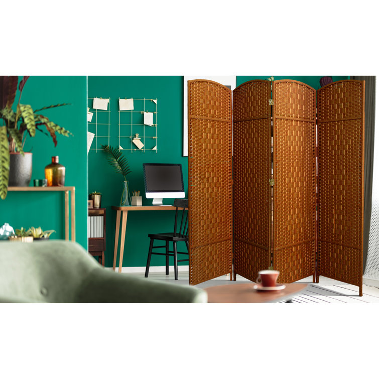 Natural Fiber 6-Panel Folding Room Divider with Diamond Weave