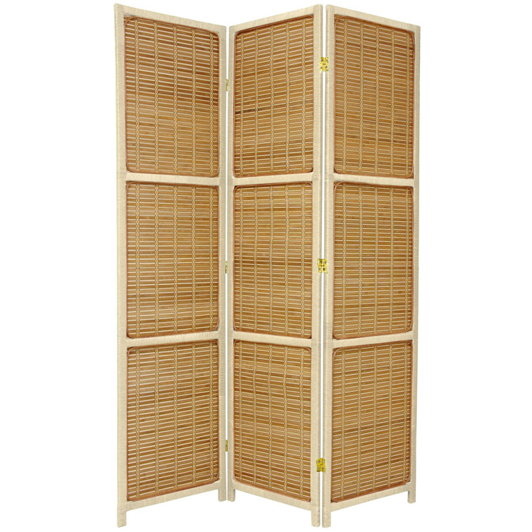 Cream and Black 6' Rattan Folding Room Divider