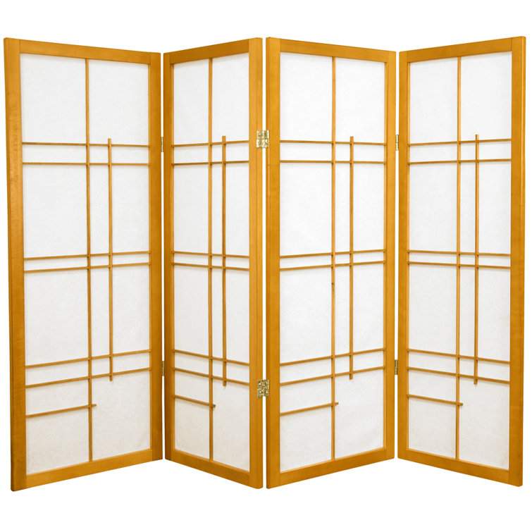 Honey Wood and Rice Paper 4-Panel Shoji Room Divider